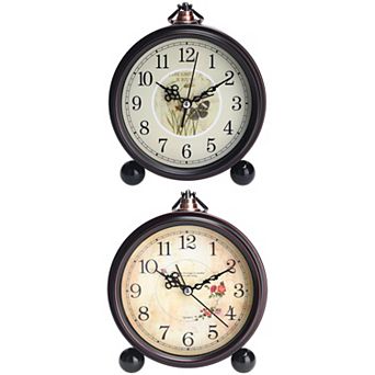 2 pc Vintage Desk Clock, Silent Retro Silent Clocks, Battery Operated for Bedroom, 5.9x5.1x2 inch