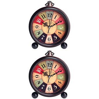 2 pc Vintage Desk Clock, Silent Retro Silent Clocks, Battery Operated for Bedroom, 5.9x5.1x2 inch