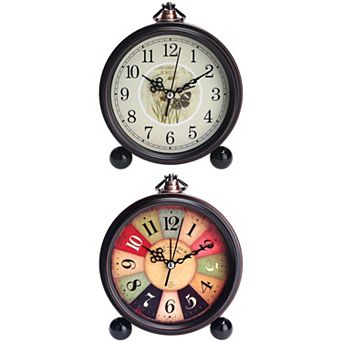 2 pc Vintage Desk Clock, Silent Retro Silent Clocks, Battery Operated for Bedroom, 5.9x5.1x2 inch