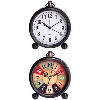 2 pc Vintage Desk Clock, Silent Retro Silent Clocks, Battery Operated for Bedroom, 5.9x5.1x2 inch
