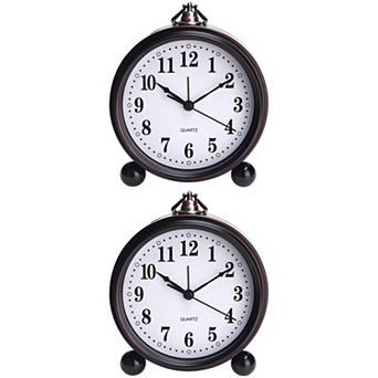 2 pc Vintage Desk Clock, Silent Retro Silent Clocks, Battery Operated for Bedroom, 5.9x5.1x2 inch