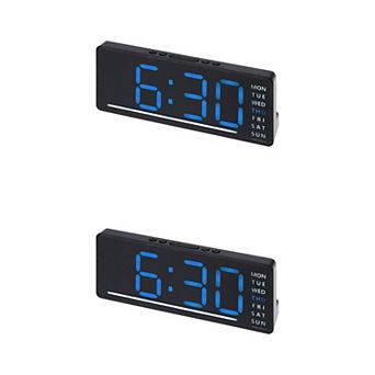 2 pc Digital Dual Alarm Clock, Dimmable, Date Day of Week Temp Snooze, 12/24H 6.1x2.4x1 inch