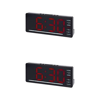 2 pc Digital Dual Alarm Clock, Dimmable, Date Day of Week Temp Snooze, 12/24H 6.1x2.4x1 inch