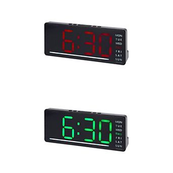 2 pc Digital Dual Alarm Clock, Dimmable, Date Day of Week Temp Snooze, 12/24H 6.1x2.4x1 inch