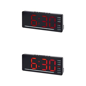 2 pc Digital Dual Alarm Clock, Dimmable, Date Day of Week Temp Snooze, 12/24H 6.1x2.4x1 inch