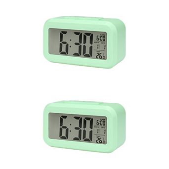 2 pc Small Digital Alarm Clock w Big Numbers Display, Temperature, Snooze, 12/24H, 5.5x2.8x1.8 inch