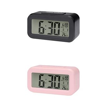 2 pc Small Digital Alarm Clock w Big Numbers Display, Temperature, Snooze, 12/24H, 5.5x2.8x1.8 inch