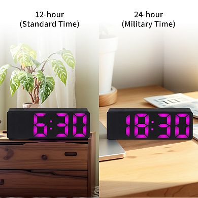 2Pcs Small Digital Alarm Clock for Bedroom with Big Numbers Display, Dimmable 12/24H, 6.3x2.4x1 inch