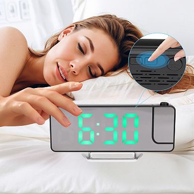 2Pcs Projection Alarm Clocks with Big Numbers Temperature Display, Dimmable, 12/24H, 7.5x2.8x1 inch