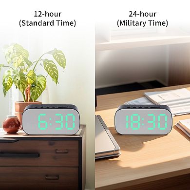 2Pcs Small Oval Digital Alarm Clock with Number Display, Adjustable Dimmable 12/24H 5.1x2.6x1.4 inch