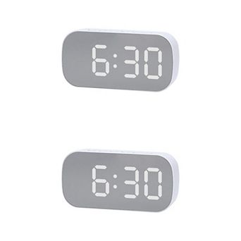 2 pc Small Oval Digital Alarm Clock with Number Display, Adjustable Dimmable 12/24H 5.1x2.6x1.4 inch