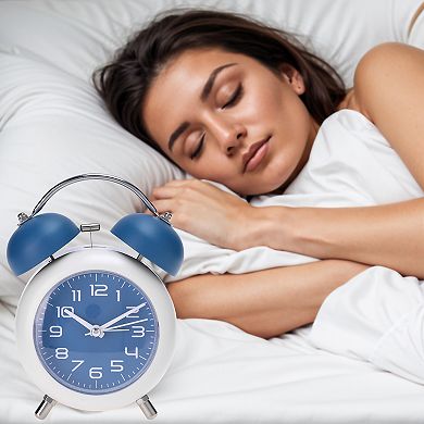 2Pcs Old Fashioned Circle Loud Alarm Clock with Night Light Battery Operated, 5.9x4.3x2 inch