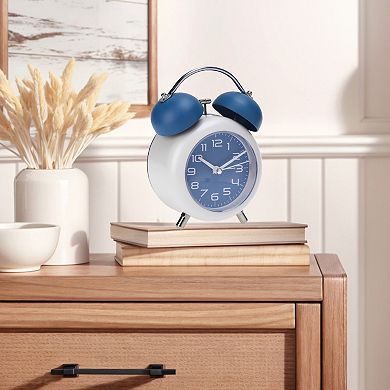 2Pcs Old Fashioned Circle Loud Alarm Clock with Night Light Battery Operated, 5.9x4.3x2 inch