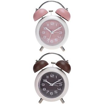 2 pc Old Fashioned Circle Loud Alarm Clock with Night Light Battery Operated, 5.9x4.3x2 inch