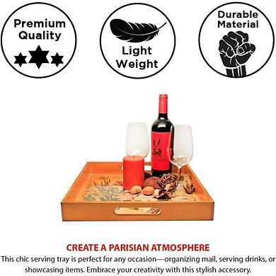 LIVEVIE Paris Themed Wooden Serving Tray 15" Square Elegant Platter