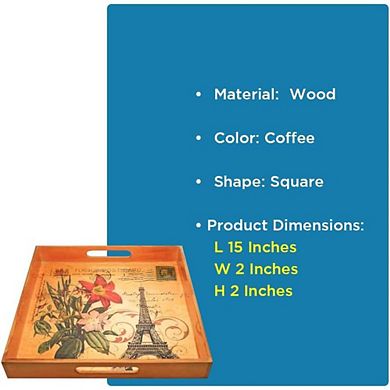 LIVEVIE Paris Themed Wooden Serving Tray 15" Square Elegant Platter