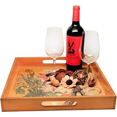 LIVEVIE Paris Themed Wooden Serving Tray 15" Square Elegant Platter