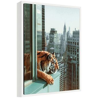 Sylvie Urban Tiger Overlooking Manhattan Framed Canvas by Michael Schauer