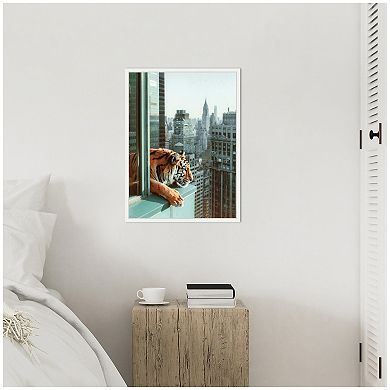 Sylvie Urban Tiger Overlooking Manhattan Framed Canvas by Michael Schauer