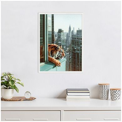 Sylvie Urban Tiger Overlooking Manhattan Framed Canvas by Michael Schauer