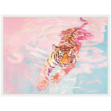 Sylvie Tiger Swim Vibrant Dopamine Landscape Framed Canvas by Honey Island Studio