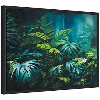 Sylvie Midnight Tropics Lush Landscape Framed Canvas by The Creative Bunch Studio