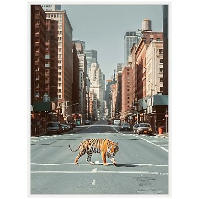 Sylvie Urban Tiger in the City Framed Canvas by Michael Schauer