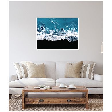 Sylvie Minimalist Ocean Waves on the Black Beach in Iceland Framed Canvas by Michael Schauer