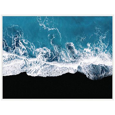 Sylvie Minimalist Ocean Waves on the Black Beach in Iceland Framed Canvas by Michael Schauer