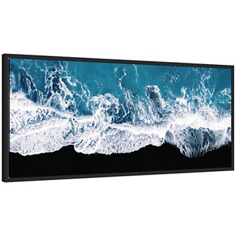 Sylvie Minimalist Ocean Waves on the Black Beach in Iceland Framed Canvas by Michael Schauer