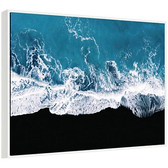 Sylvie Minimalist Ocean Waves on the Black Beach in Iceland Framed Canvas by Michael Schauer