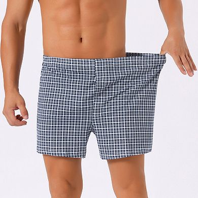 2 Pieces Men's Casual Elastic Waistband Plaid Pattern Boxer Shorts Set