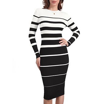 Women's Striped Sweater Dress Long Sleeve Stretchy Crew Neck Bodycon Ribbed Knit Fall Long Dresses