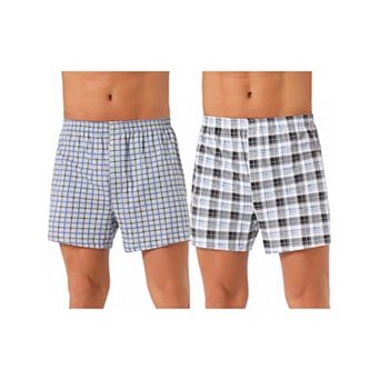 2 pc Men's Classic Elastic Waistband Plaid Pattern Boxer Shorts Set