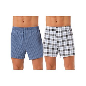 2 pc Men's Classic Elastic Waistband Plaid Pattern Boxer Shorts Set