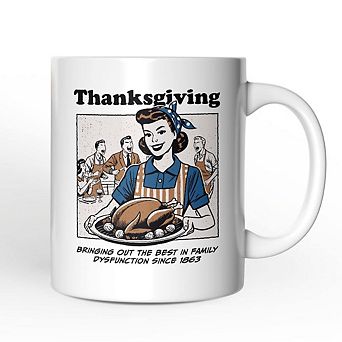 Thanksgiving Family Dysfunction Retro Mug, Funny Sarcastic Humor Gift
