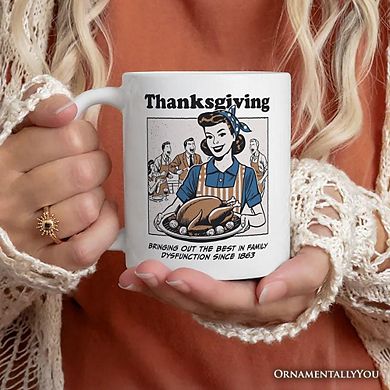 Thanksgiving Family Dysfunction Retro Mug, Funny Sarcastic Humor Gift