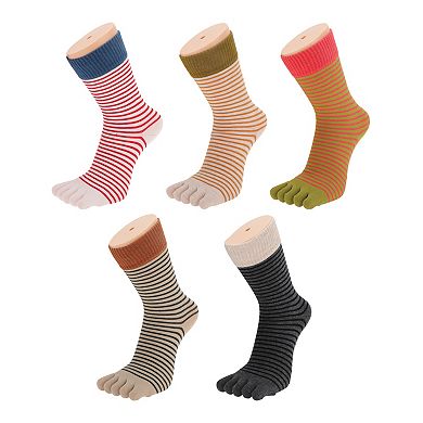 Soft Five Toe Socks Contrast Color Cuff Strip Socks for Women 1 Pair One Size