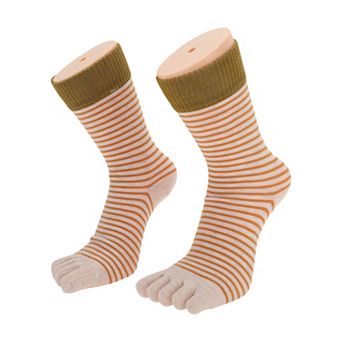 Soft Five Toe Socks Contrast Color Cuff Strip Socks for Women 1 Pair