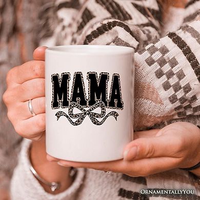 Coquette Leopard Mama Mug, Retro Bow Varsity Gift