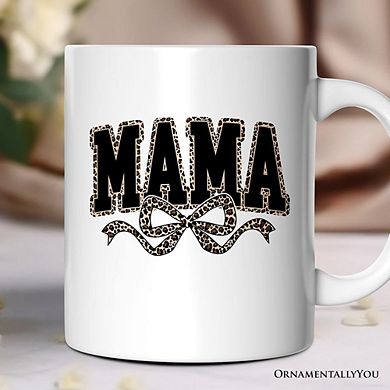 Coquette Leopard Mama Mug, Retro Bow Varsity Gift