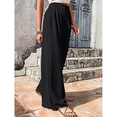 Palazzo Pants for Women Dressy Casual Drawstring High Waisted Wide Leg Pant Lightweight Trouser