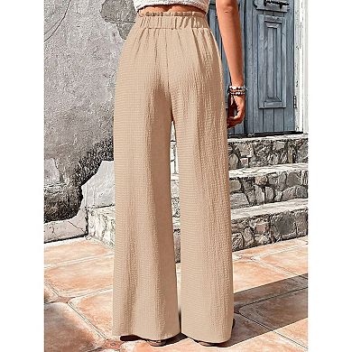 Palazzo Pants for Women Dressy Casual Drawstring High Waisted Wide Leg Pant Lightweight Trouser