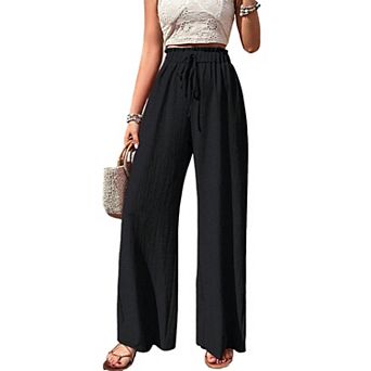 Palazzo Pants for Women Dressy Casual Drawstring High Waisted Wide Leg Pant Lightweight Trouser