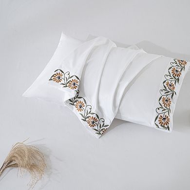 Resort Collection Floral Embroidered Cotton Pillowcases, 2 Pack, 20"x30"