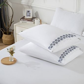 Resort Collection Floral Embroidered Cotton Pillowcases, 2 Pack, 20"x30"