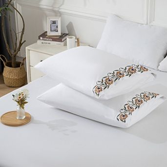 Resort Collection Floral Embroidered Cotton Pillowcases, 2 Pack, 20"x30"