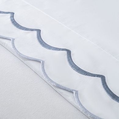 400 Thread Count Cotton Sateen Pillowcases with Elegant Scallop Embroidery, 2-Pack, 20x30"
