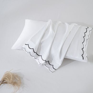 400 Thread Count Cotton Sateen Pillowcases with Elegant Scallop Embroidery, 2-Pack, 20x30"
