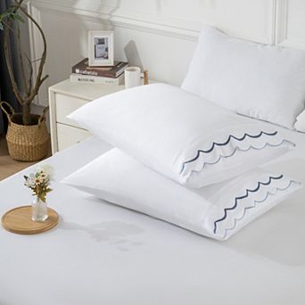 400 Thread Count Cotton Sateen Pillowcases with Elegant Scallop Embroidery, 2-Pack, 20x30"